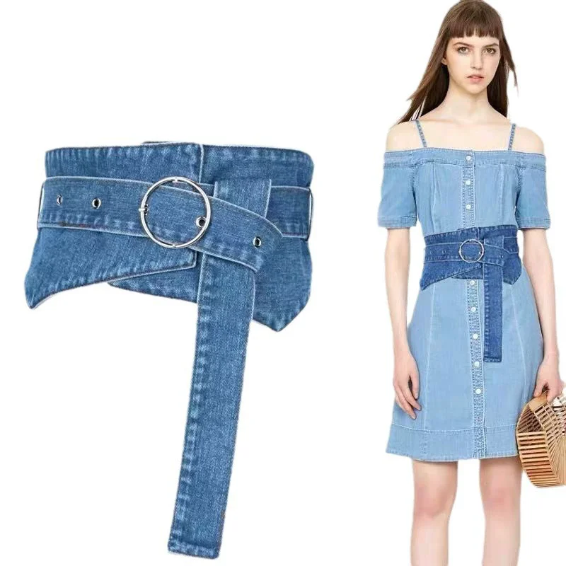 2026 Four Seasons Girls Wide Denim Belt Korean Simple Decorative Shirt All match Fashion Cloth Belted Slimming Plus Size