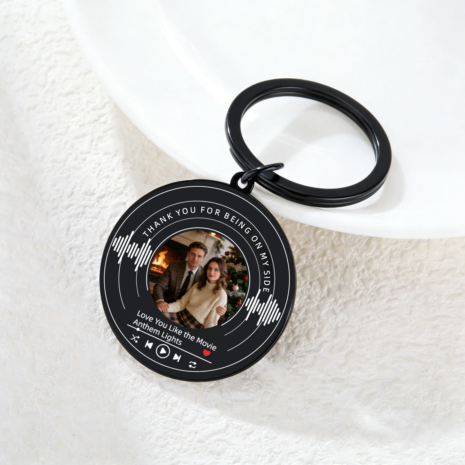 شخصية مسجل فينيل على شكل سلسلة المفاتيح مع صورة مخصصة أغنية صورة المفاتيح ألبوم الموسيقى مخصص كيرينغ زوجين هدية