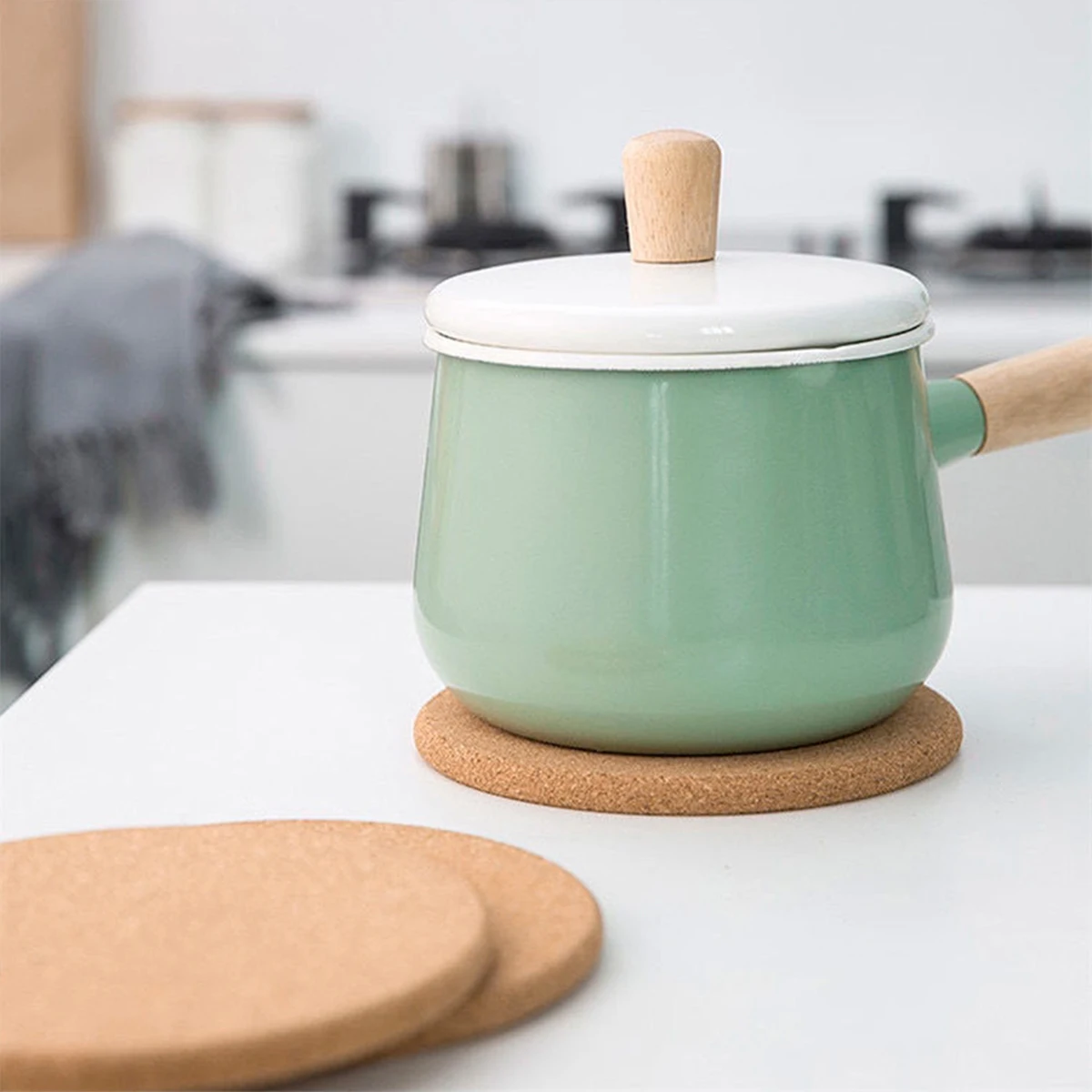3Pcs Cork Particles Pot Holder 7''  Heat Resistant Round Pans Pads Coasters Worktop Saver Mat Kitchen Surface Protection Gadget