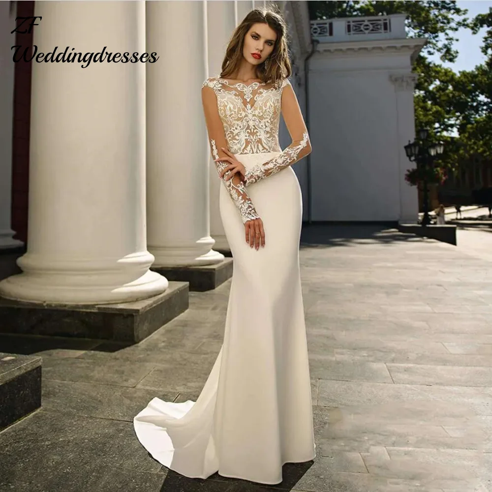 

Customize Lace Long Sleeves Mermaid Wedding Dresses Appliques High Neck Robe For Women De Noiva Bridal