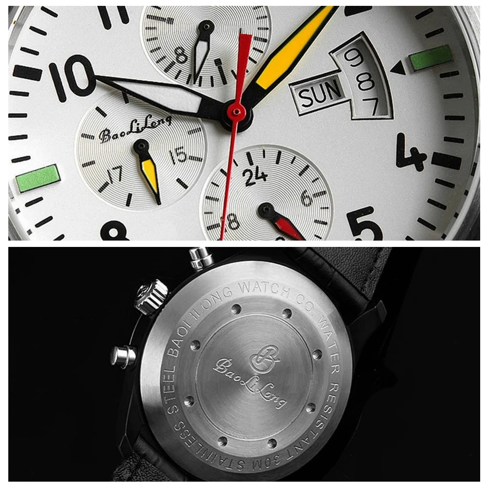 Pilot Watch Men Automatic Watches Vintage Military Mechanical Wristwatches 46mm Luxury Air Force Luminous Clock BAOLILONG Homage