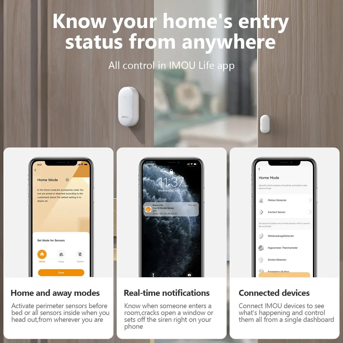 IMOU-Zigbee Sensor Inteligente de Janela e Porta, Proteção de Segurança Doméstica, Notificação em Tempo Real, Imou Life App, 3.0