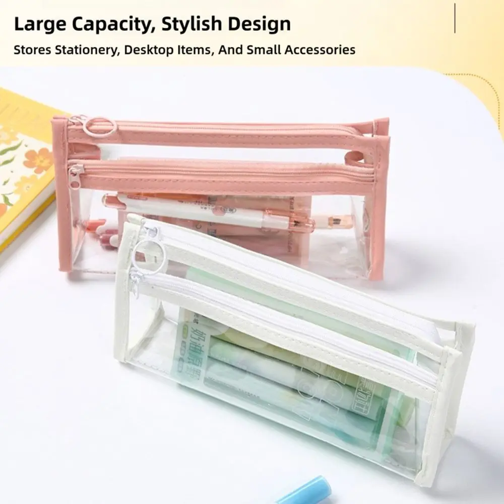 Multifunktionale PVC-Stifttasche, wasserdicht, doppellagig, Federmäppchen, transparent, großes Fassungsvermögen, Schreibwaren-Organizer, Geschenk