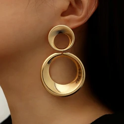 Fashion Jewellery Hip Hop Big Round Dangle Drop Earrings for Women Trending Products Piercing Ear Elegant Woman Hoop Earrings