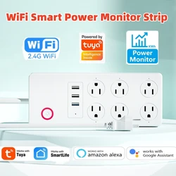 Tuya US Power Strip WiFi Smart Plug With Power Monitor 6 AC Socket 3 USB Port Home Appliance Adapter Voice for Alexa Google