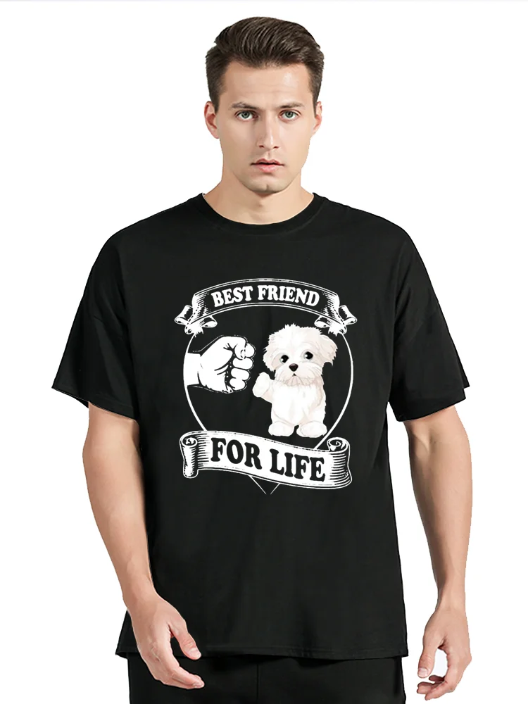 Funny Maltese Best Friend Dog Lovers T-Shirt Casual Fitness T Shirt Cotton Tops Tees Men's Clothing Oversized Unisex Tshirt