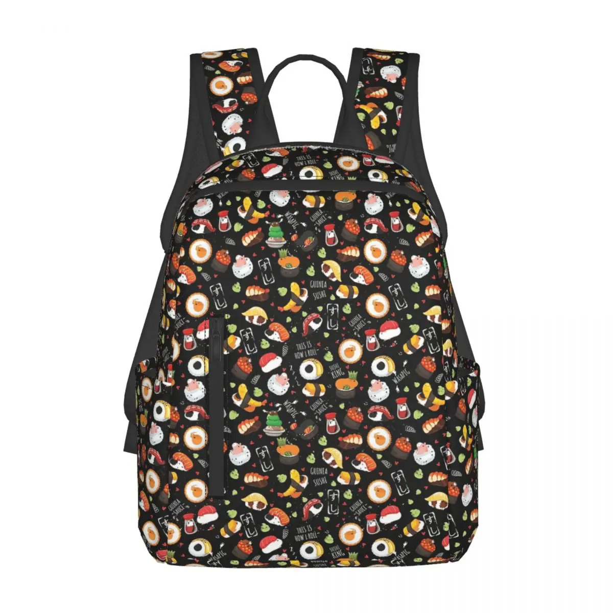 Japanese Guinea Pig Sushi - Black Background Backpack Daypack Large Capacity BookBag School Bag Shoulder Bags for Men Women