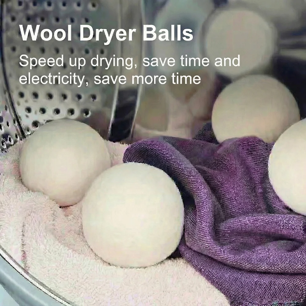 Wool drying ball, reusable, odorless, natural fabric softener, reduces wrinkles, shortens drying time, white, 2-piece set