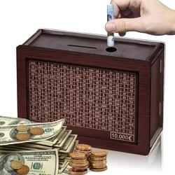 1000/2000/3000/5000/10000 Euro Saving Box Wooden Piggy Bank Handmade Cash Vault Retro Saving Money Goal For Child Adult