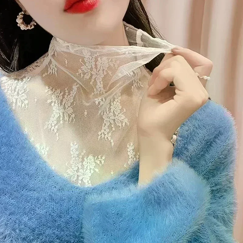 

Модный кружевной цветочный искусственный воротник, съемный прозрачный накладной воротник, универсальные тонкие кружевные майки, женские внутренние слои