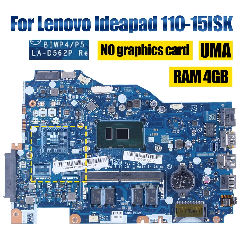 Imagem -03 - Lenovo Ideapad 11015isk Notebook Mainboard Laptop La-d562p 5b20l8290211 5b20l8287811 Pentium I3i5i7 6ª Geração Motherboard