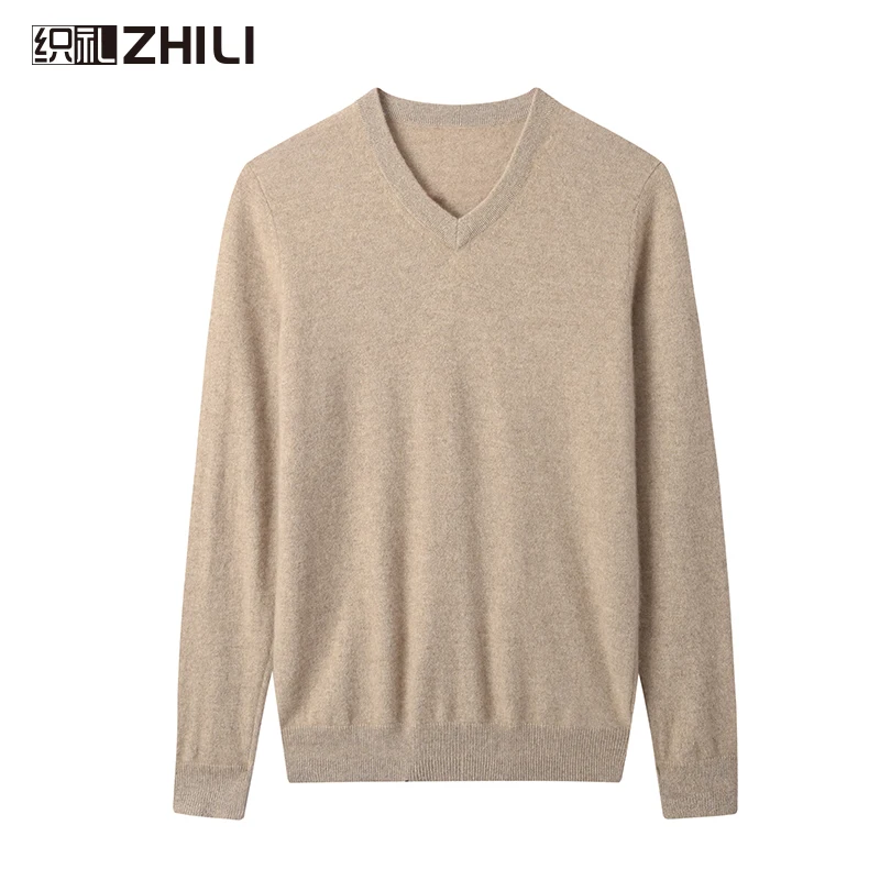 

Solid color cashmere sweater, men's pure cashmere V-neck sweater, warm autumn and winter top