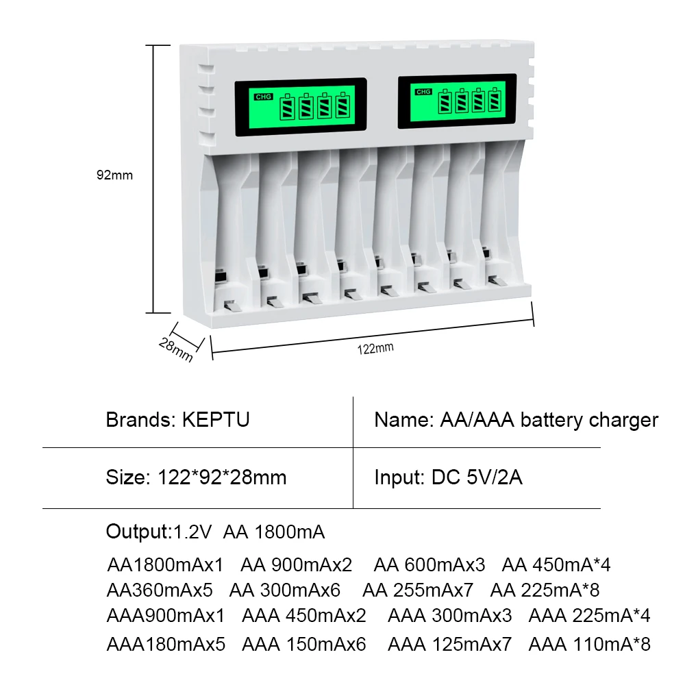 KEPTU AAA Ni-MH Battery 1000mAh AAA Akumulator + 8-gniazdowy akumulator 1,2V AA/AAA Szybka ładowarka do zabawek samochodowych Automat do gier