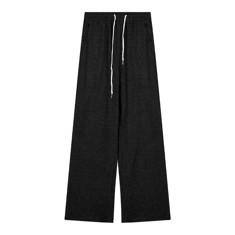 Ay Pantalones casuales hasta el suelo, cintura alta, Dstring, adelgazantes, drapeados, pierna recta, pantalones sueltos de pierna ancha para mujer