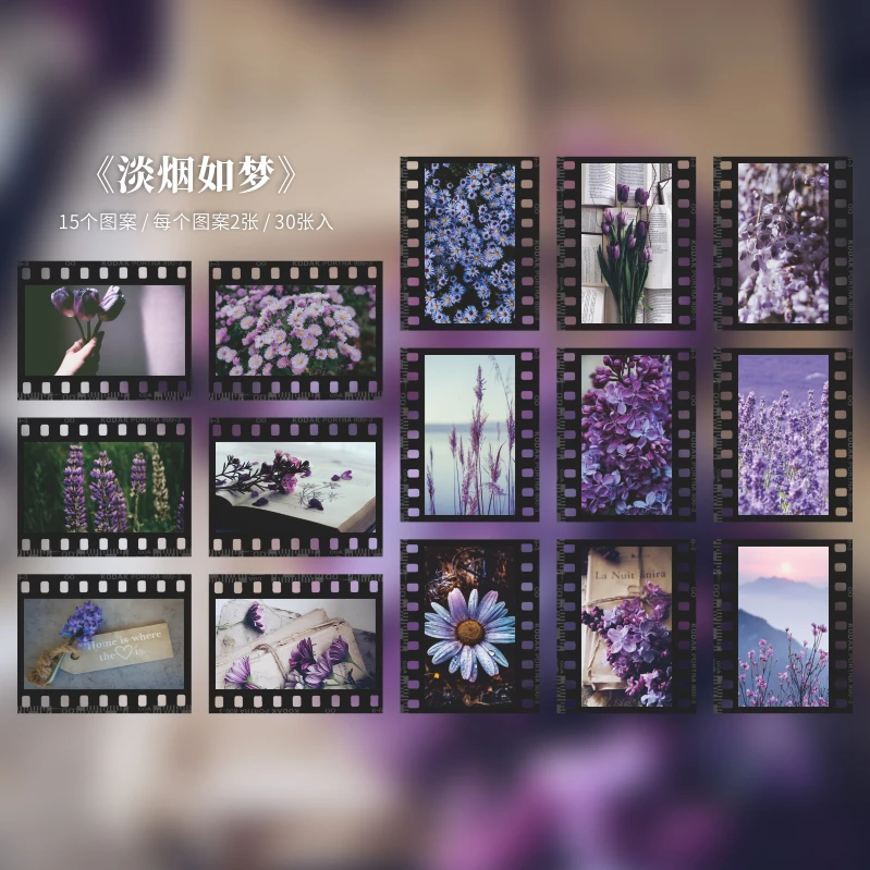 30 Pcs Film Style Beautiful Scenery and Flowers Freeze Time Decorative Stickers