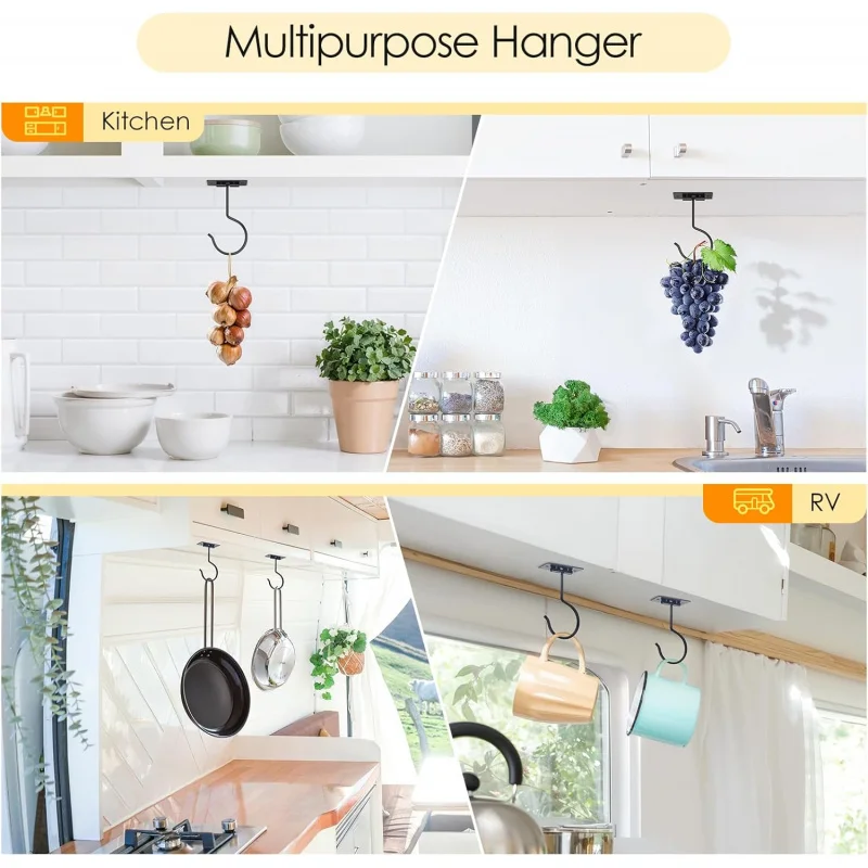 1-2PCS Self-adhesive Banana Hook, Foldable Banana Hanger Under Cabinet, Black Metal Banana Hook Under Counter, Can Keep the Bana image 6