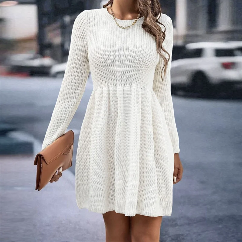 Long Sleeve Sexy High Waist Knit Dress, Female Autumn Winter Fashion Casual Thick Sweater Dress, Women Pullover Outfits Tunic