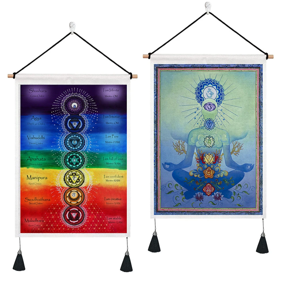 

Seven Chakra Meditation Tapestry, Zen Boho, Spiritual Yoga Wall Hanging, Living Room and Bedroom Decor, GT128