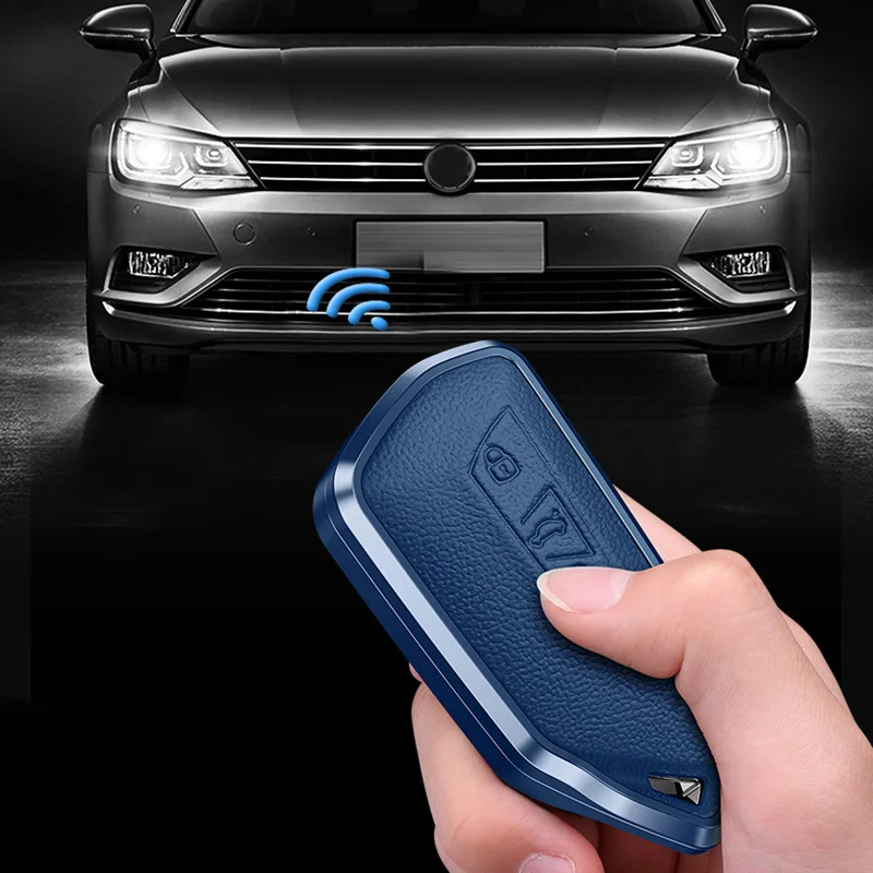 غطاء حافظة مفاتيح السيارة من الجلد المصنوع من سبائك الألومنيوم لسيارة VW Golf 8 MK8 Teramont ID.3 ID.4 ID.5 سكودا Enyaq iV Octavia Seat Leon Key Fob #5