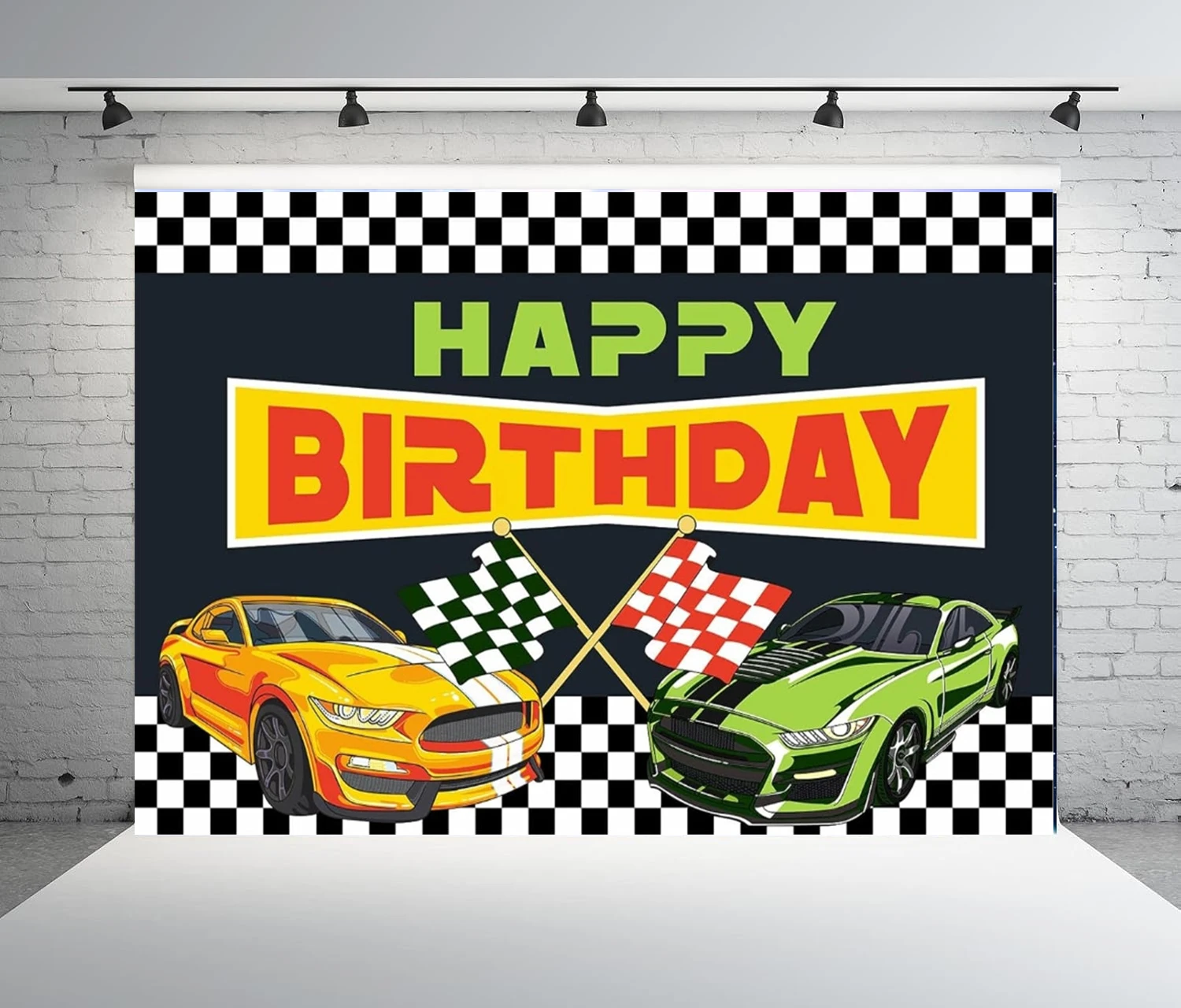 Photography Backdrop Race Car Check Flag Sports Theme Decor for Indoor Outdoor Boys 1st Birthday Party Background