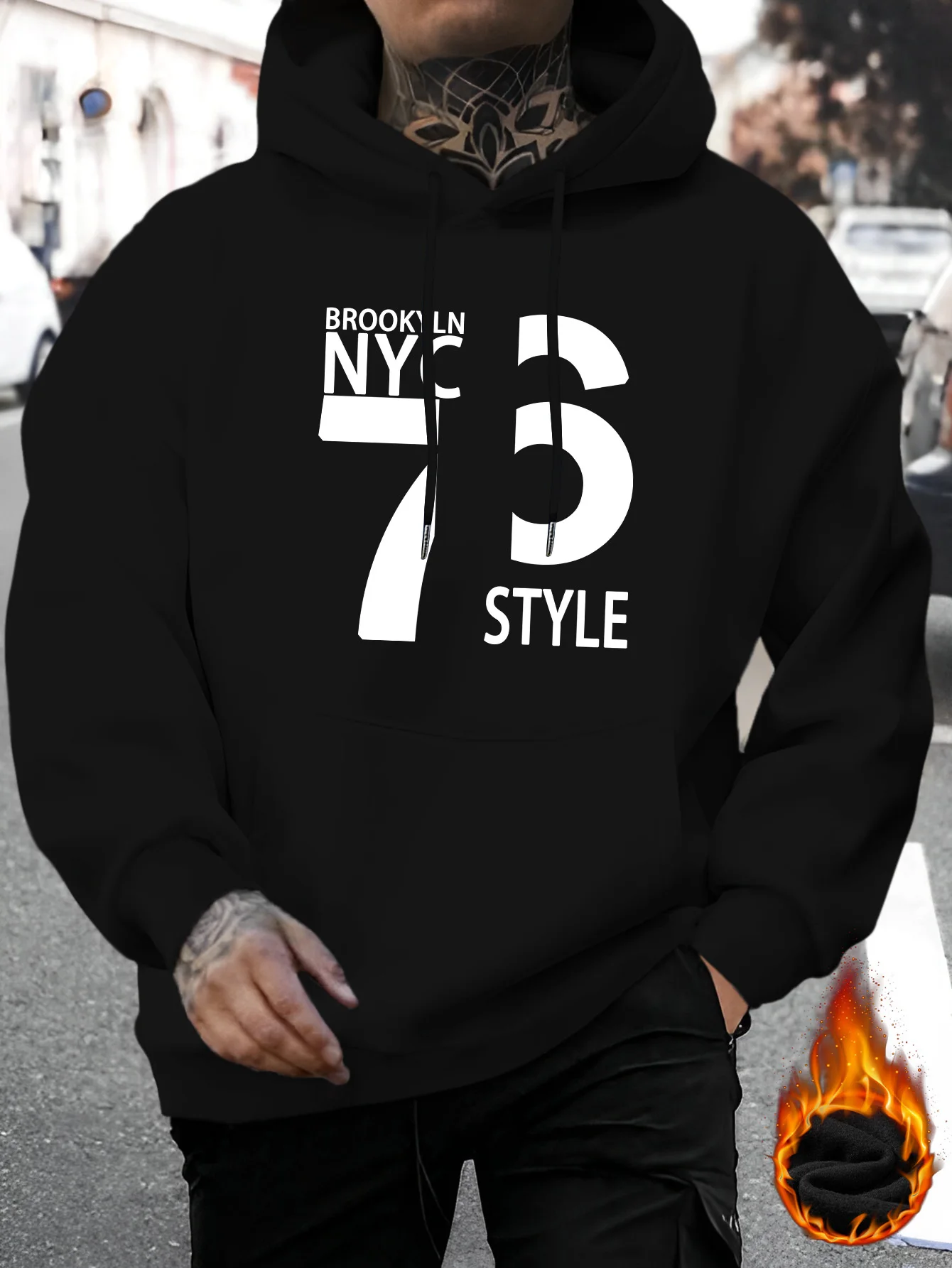 Men's New York Style Personalized LetterPrintCasualHoodie Drawstring Hoodie Autumn andWinterComfortableVersatileHoodedSweatshirt