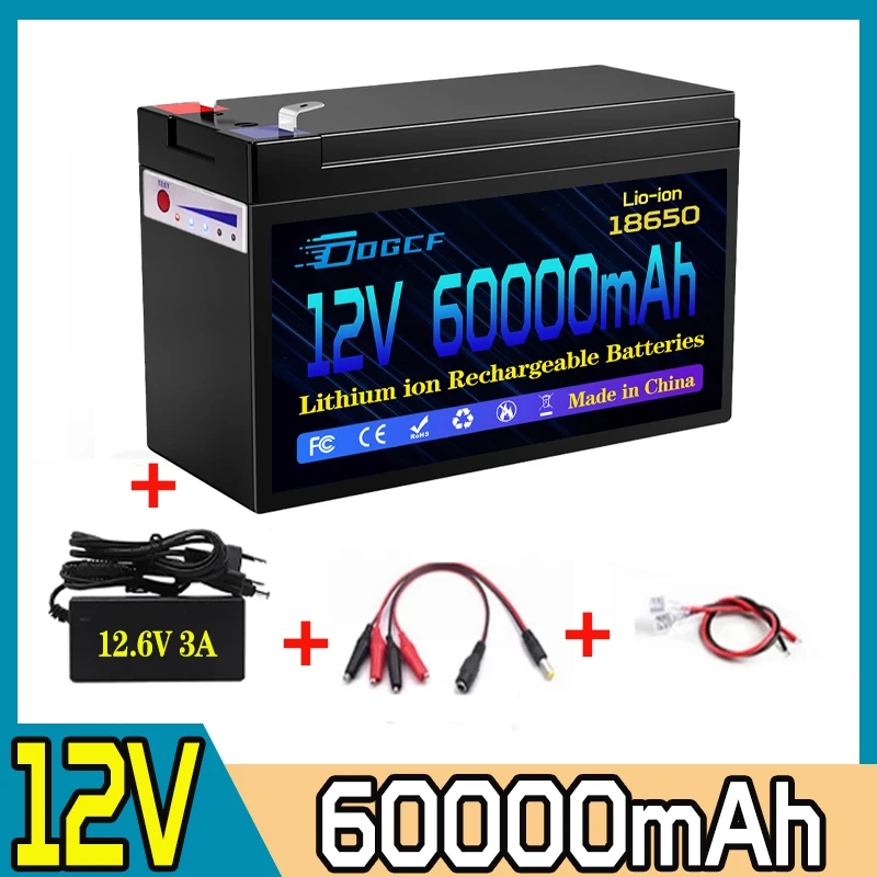 

12V 60000mAh 18650 lithium battery portable rechargeable battery solar built-in high current 30A BMS electric vehicle battery +1