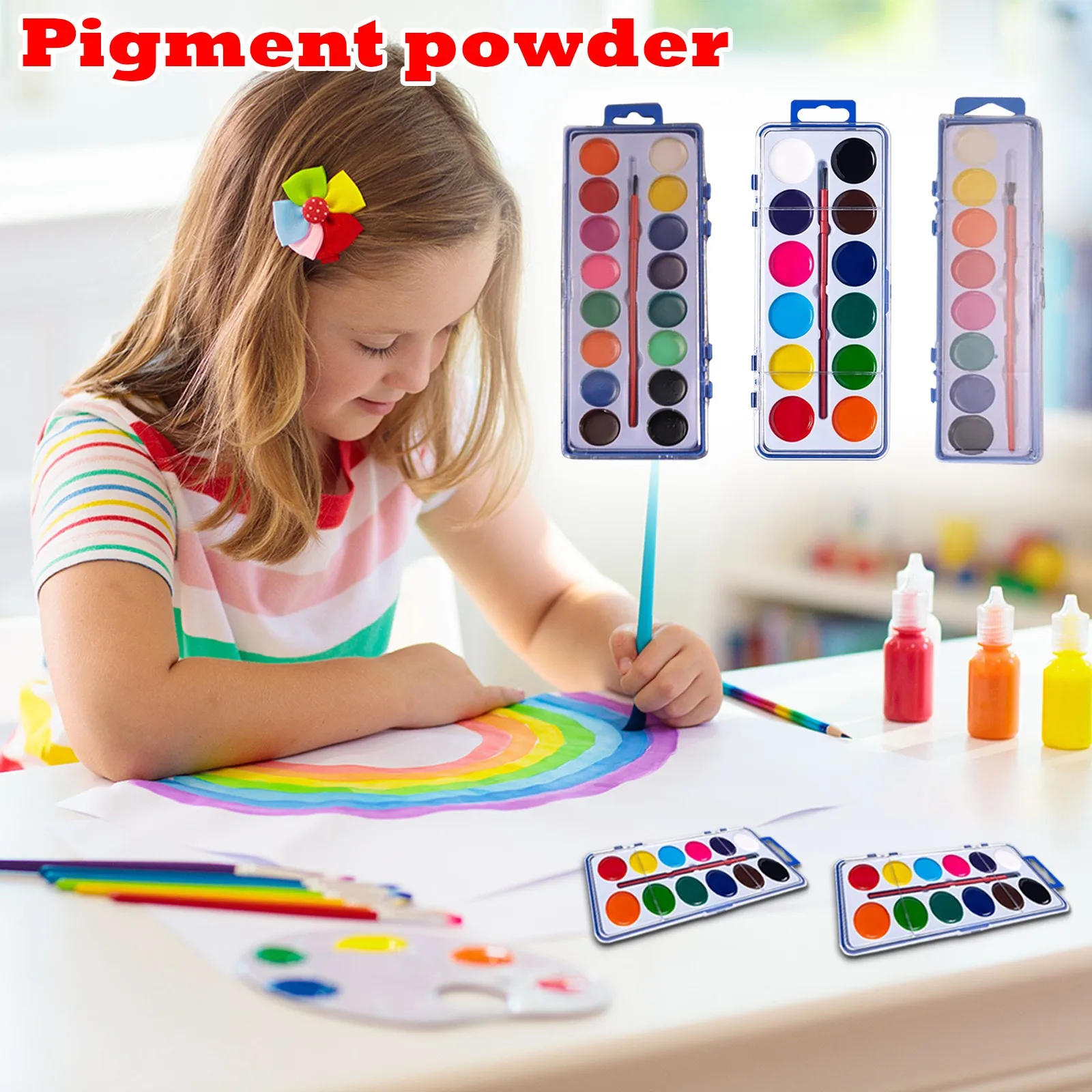 8/12/16 Color Watercolor Paint Set with Water Brush Pen Solid Painting Pigment Set Plastic Box Watercolor Pigment School