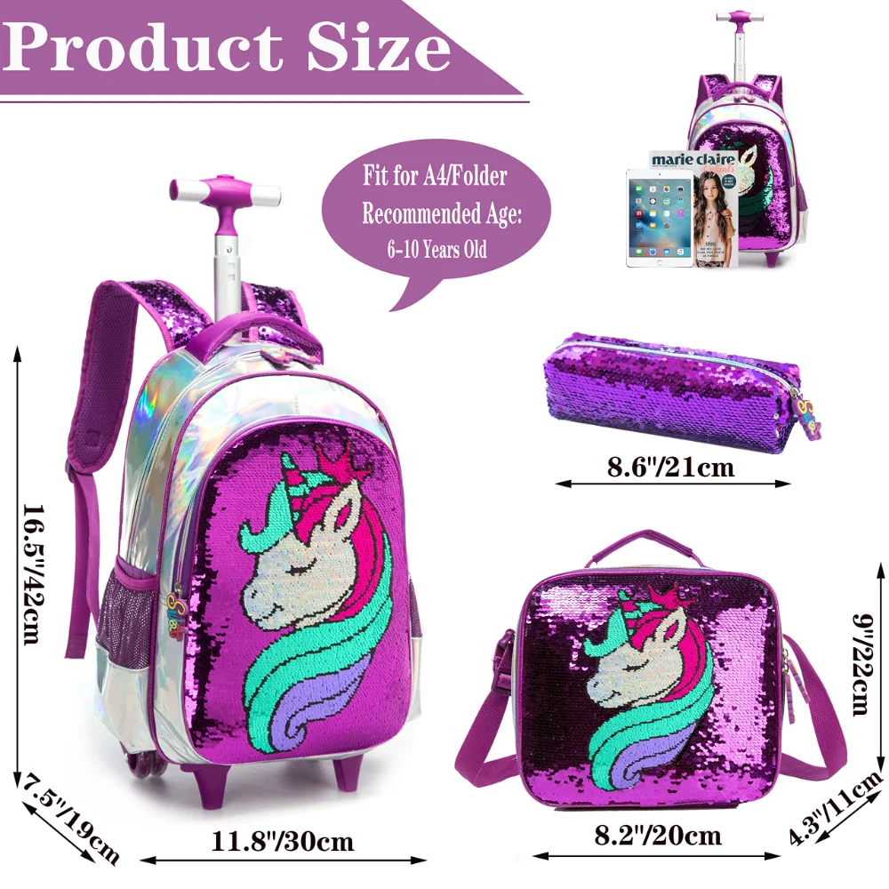 Einhorn Roll rucksack für Kinder Roll rucksack Doppel griff Roll rucksack mit Lunch Bag und Feder mäppchen Set