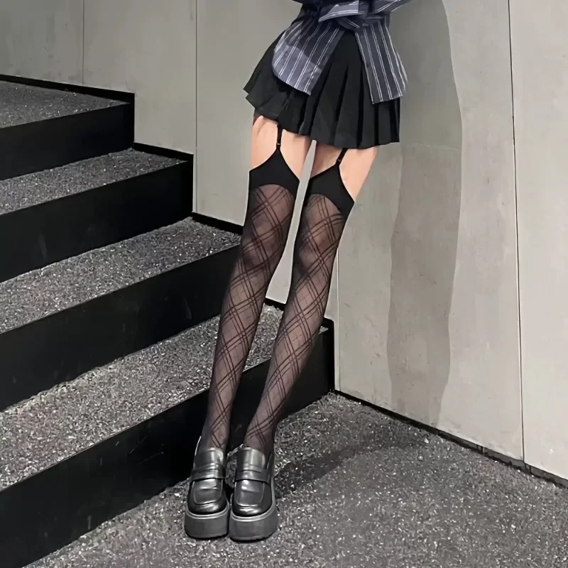 Women Lingeries Female Hosiery Sexy Slim Body Stockings Sexy Women Tights Y2k Girls Plaid Thigh High Stockings Pantyhoses Tights