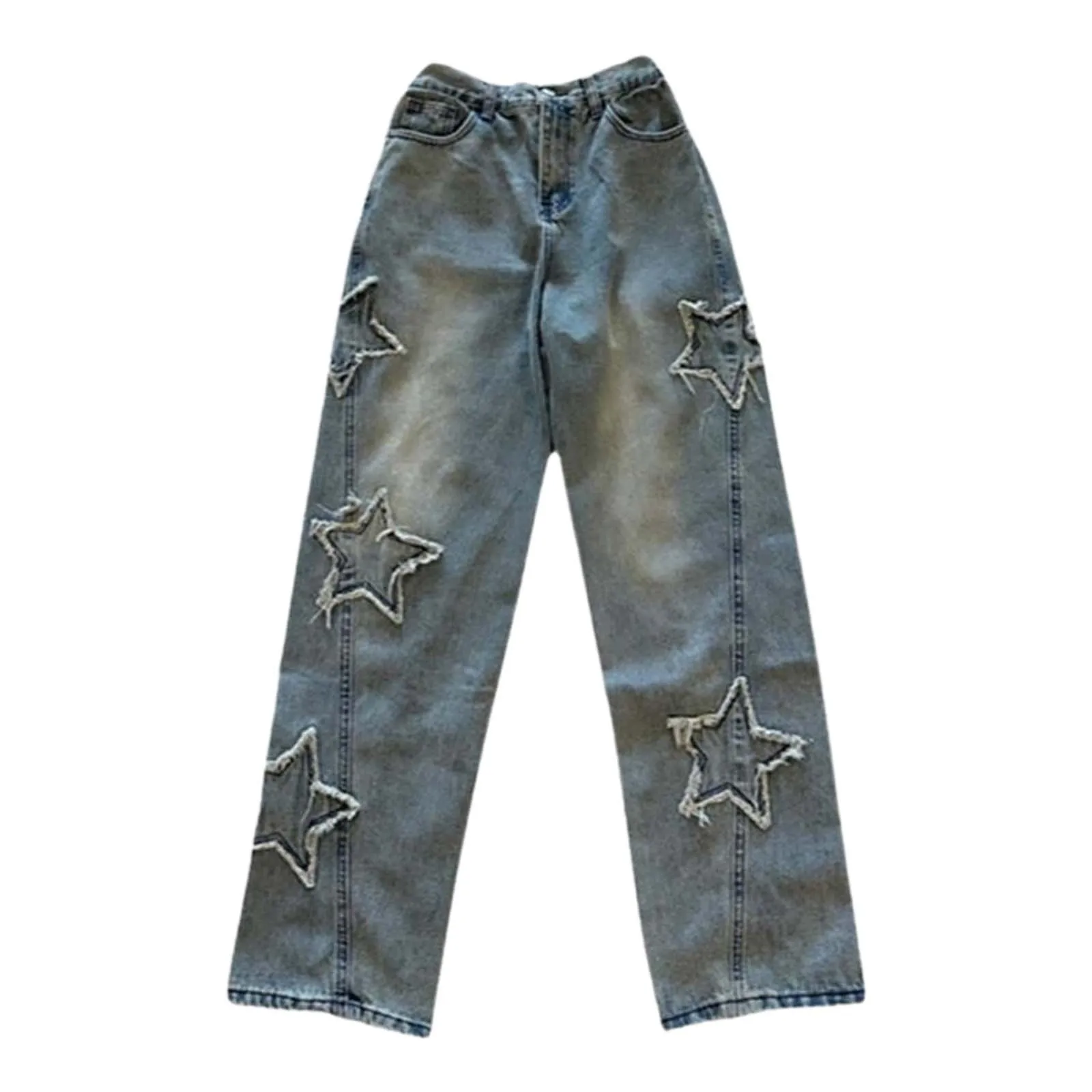 

Women'S 2000s Clothes Pants Street Low Rise Flared Jeans Casual Smooth Y2k Baggy Jeans Korean Popular Embroidered Denim Overalls