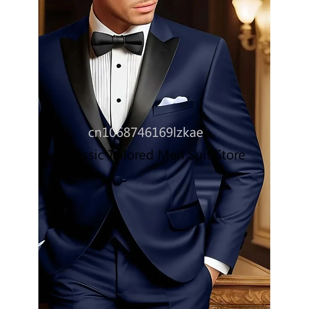 

One Button Men's Suits Blazer Slim Fit Peak Lapel Elegant 3 Piece Jacket Pants Vest Male Clothing Wedding Clothing 2025