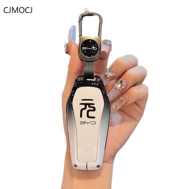 Zinc Alloy Key Fob Cover for BYD Yuan Plus (2023/24 Honor) & Yuan UP, Protective Case Shell with Keychain Anti-Drop Keybag