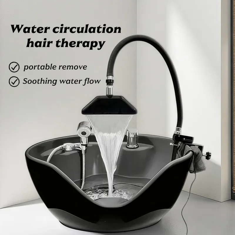 Ceramic Shampoo Basin with Waterfall Head Therapy System Curved Pipe Sprayer for Bed Bath Hair Washing Station Cross Border