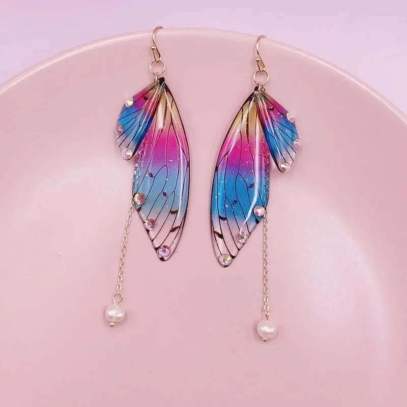 Minar Rainbow Gradient Resin Butterfly Dangle Earrings