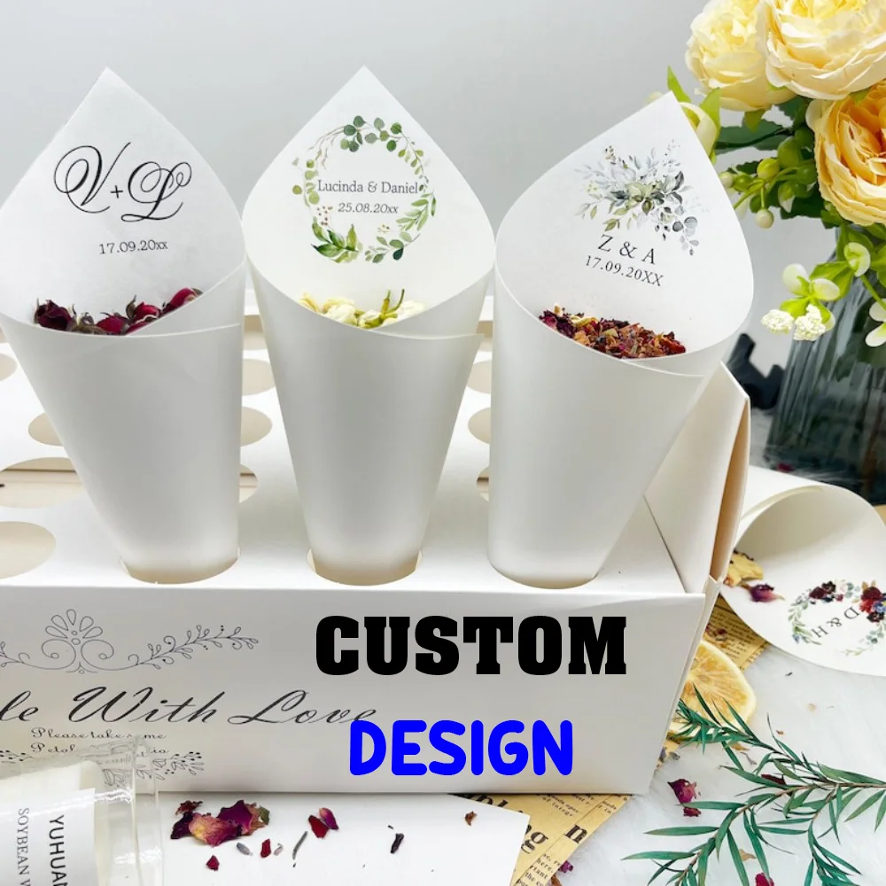 15/35 шт. персонализированные свадебные конусы, конусы для конфетти, бросок цветов, конусы для лепестков, наклейки для конфетти, пользовательские держатели для конфетти
