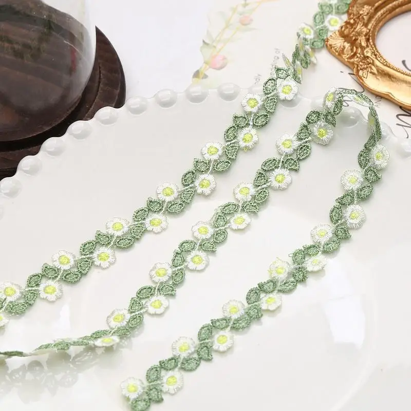 النمط الفرنسي الطازج الأخضر زهرة صغيرة التطريز الدانتيل الدانتيل اليدوية DIY بها بنفسك إكسسوارات الشعر المواد اكسسوارات الملابس المنزلية