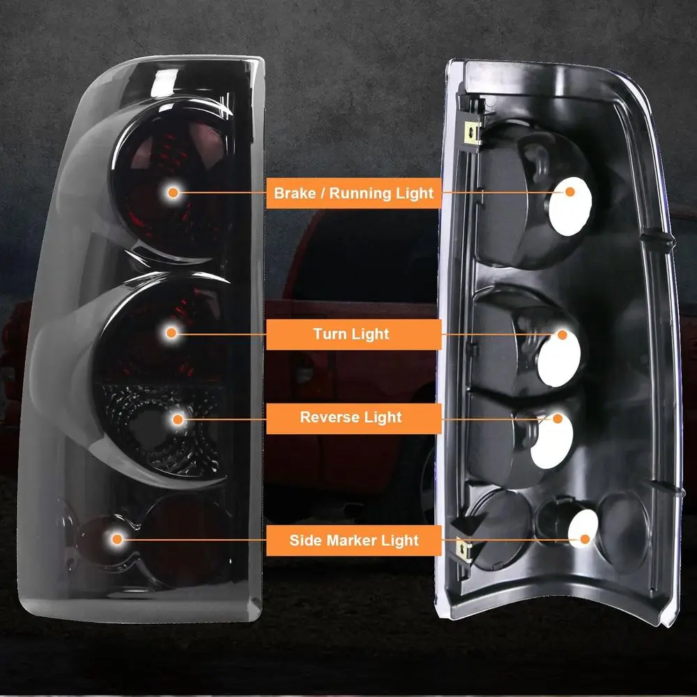 1999-2006 تشيفي سيلفرادو 1500 2500 3500 أضواء خلفية سوداء/دخان للسائق والراكب