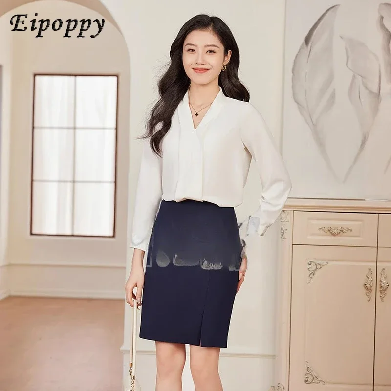 Two piece set of professional shirt and skirt for autumn and winter