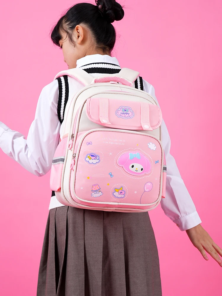 軽量小学生用リュックサック-ピンク-可愛いスポンジ背パッド-ストレス軽減-女の子用スクールバッグ-ダブルショルダーバッグ-子供用