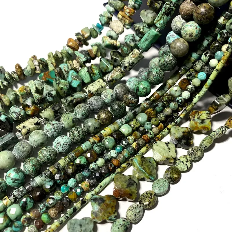 Wholesale Natural Stone Beads  African Turquoise Faceted Round Square Oval Matte Flat Rondelle for Making Jewelry DIY Bracelet