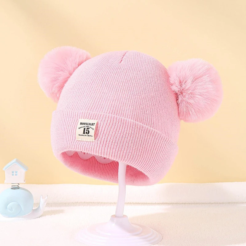 Cute Winter Hat Solid Color Wool Knitted Bonnet Bebe Newborn Baby Hat Pompom For Kids Boys Girls Children Warm Cap