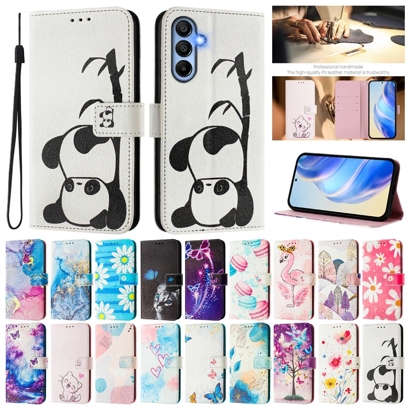 A15 A155F Funda for Samsung Galaxy A15 4G Painted Pattern Phone Protect Case for Samsung A 15 5G Leather Wallet Flip Cover Women