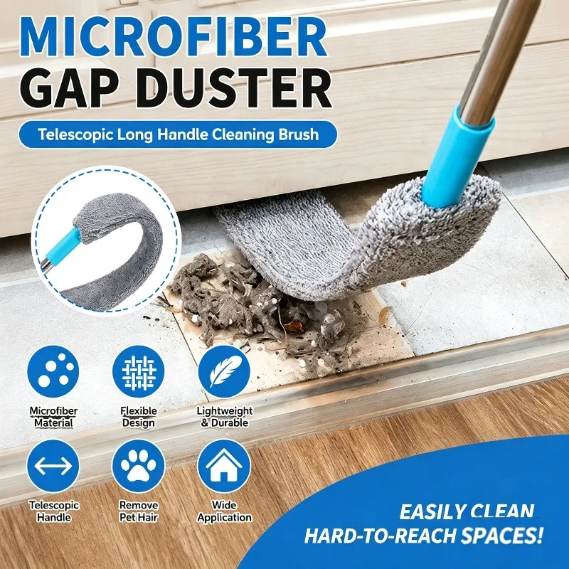 1Pcs Telescopic Long Handle Microfiber Gap Duster Bendable Cleaning Brush Pet Hair Remover For Sofa Bed Blinds Household Sweeper