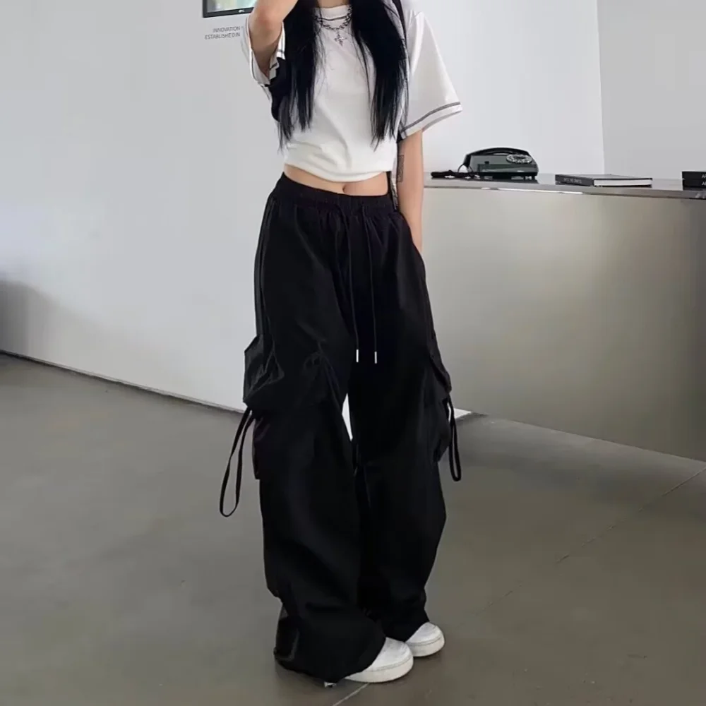 2025 New Vintage Loose Wide Leg Pants High Street Y2K Retro Hip Hop Solid Sweatpant Casual Women Cargo Commute Jogger Trousers - Image 2