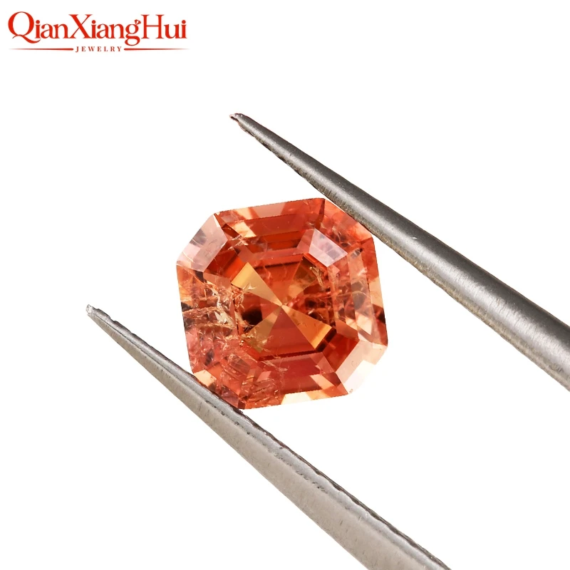 Padmaraga / Padparadscha Lab Grown Sapphire Asscher Cut Natural Cut Including Minor Cracks Inclusions Corundum Loose Gem Stone