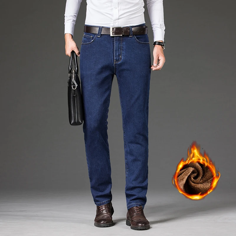 Jeans invernali in pile spesso Abbigliamento da uomo Velluto di marca Caldo Business Pantaloni classici alla moda Jeans Pantaloni casual in peluche elasticizzati