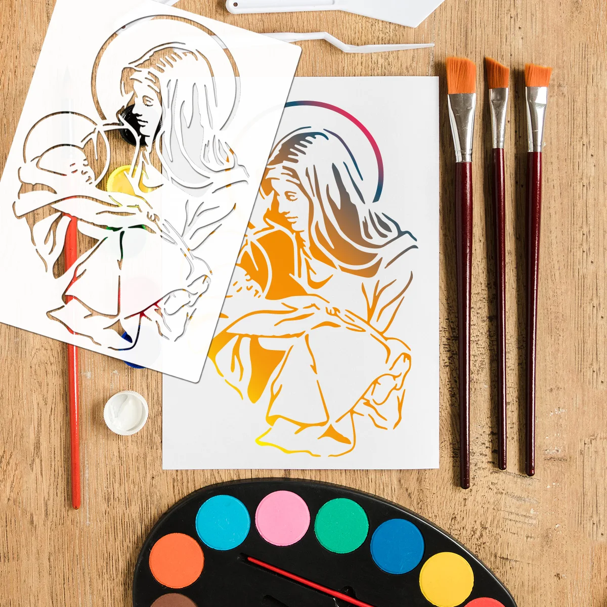 A4-formaat Mary met baby religieuze christelijke stencil Mary met Jezus liefde kind jongen tiener plastic sjabloon voor schilderij tekenen op