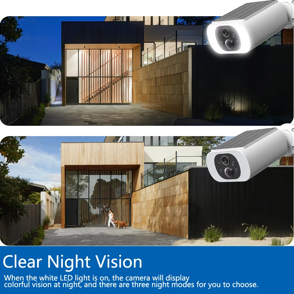 5MP Tuya Smartlife Outdoor Solar Battery Camera Wireless WIFI Ultra Standby Time PIR Motion Detection Light Color Night Vision