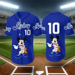 Miniso 2024 New Cute Baseball T-Shirt Mickey Mouse Print Children Adult Fashion Cartoon Button Baseball Uniform Children's Tops