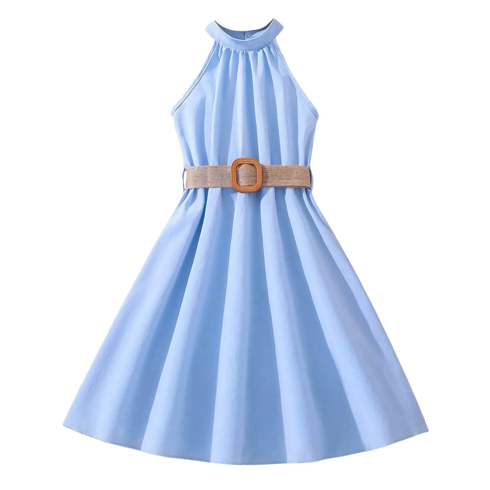 Summer Teenage Dresses For Kids Girls With Belted Halter Off Shoulder Formal Party Dress Children Girls Toddler Clothes 8-11y